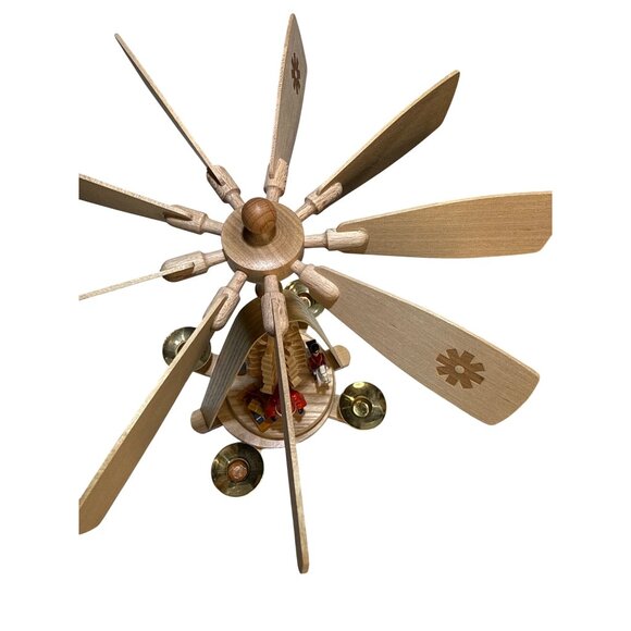 Vintage German Ergebirge Wooden Christmas Pyramid Candle Carousel - santa & Toy - Picture 2 of 13